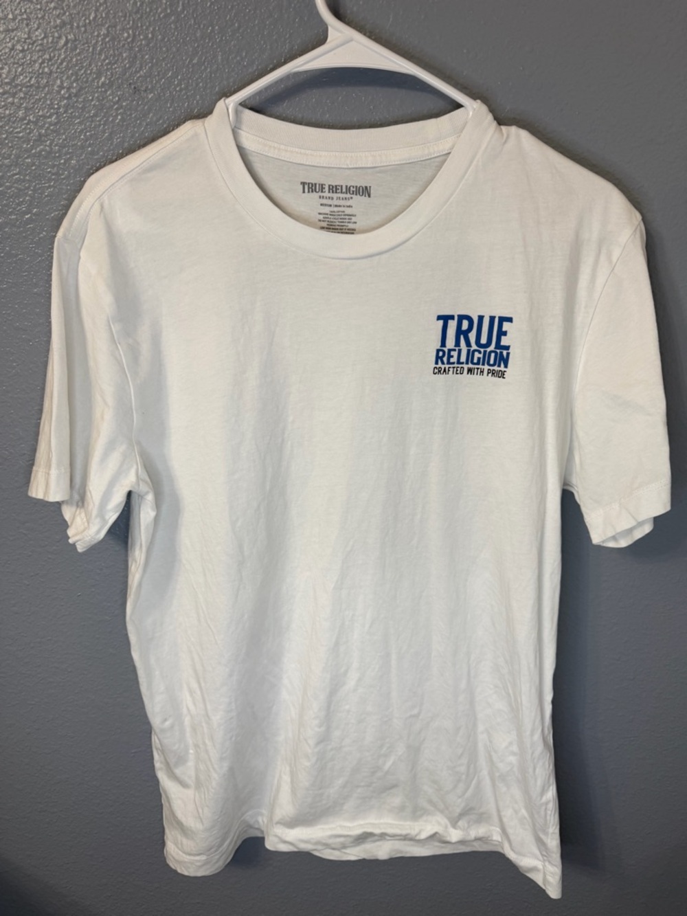 True Religion White Short Sleeve Tee with Blue Chest Logo